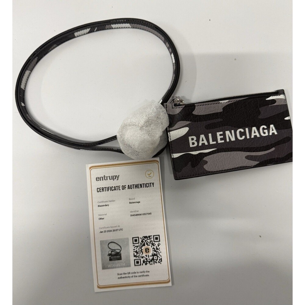 BALENCIAGA 594548 Wallet camouflage Card Holder Cash Case On Keychain NEW w/COA - Picture 2 of 3